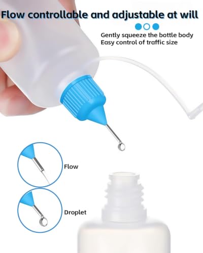 LJY 30 Needle Tip Squeeze Bottles, 1 oz, 5 Funnels for Paint, Ink and Oil