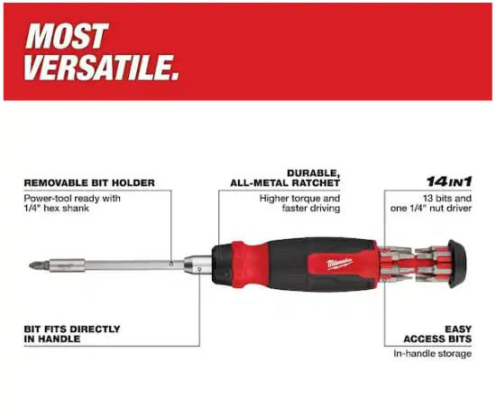 Milwaukee Electric - 2PC 14-in-1 RATCHETING Multi-BIT Screwdriver and 8
