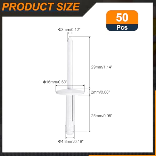uxcell 50Pcs 3/16"x1" Aluminum Large Head Tri Grip Rivets, Large Flange Tri Grip Rivets for DIY, Sheet Metal, Automotive Repairs, Furniture, Marine Boat (White)