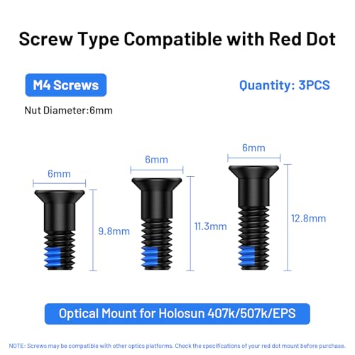 9Pcs M4 Red Dot Screw Kit Diameter 6mm for Holosun 407k/507k/EPS