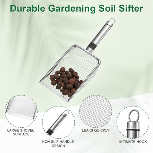 M METERXITY 4-Pack Gardening Soil Sifter, 2.5/3.3/4/6 mm Mesh Stainless Steel Sand Soil Compost Sieve with Stainless Steel Handle for Sand/Dirt/Rock Compost [Silver Tone] Black, Silver 2.5,3.3,4,6mm