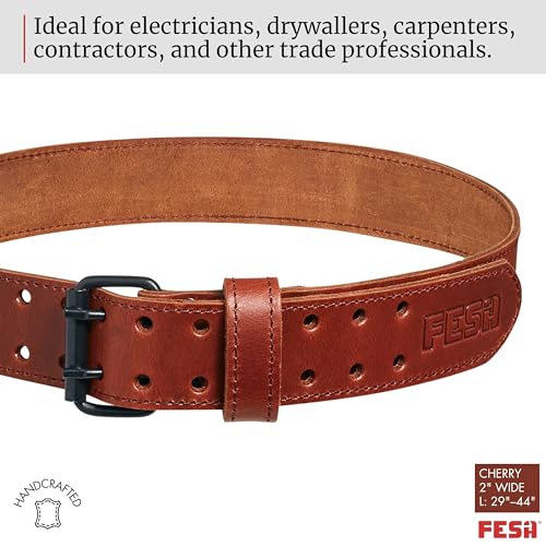 FESA Men's Leather Tool Belt - Handcrafted Top Grain Leather Tool Pouch Belt for Carpenters & Other Trade Professionals Cherry - 2" Wide - L