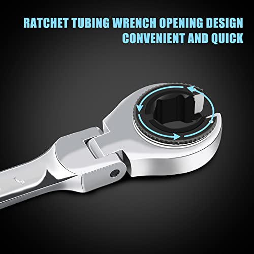 LOSCHEN】1PCS 3/4 Open Flex-Head Ratcheting Wrench, SAE Ratcheting Spanner with 72 Teeth, Chrome Vanadium Steel Tubing Ratchet Spanner 1pc 3/4