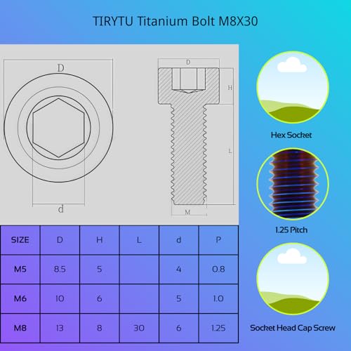 M8x30mm Titanium Hex Socket Bolts, Burnt Blue, 6PC M8X30