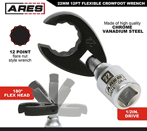 ARES 33014 1/2-In Drive Flexible Crowfoot O2 Sensor Wrench - 22mm 12pt 1/2-Inch Drive Flexible Crowfoot Wrench