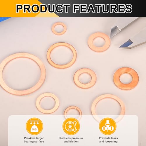 PATIKIL M6 Copper Flat Washers, (6mm ID 12mm OD 1.5mm Thick) (66 Pcs), Sealing Ring Automotive Drain Plug Gaskets Flat Oil Crush Washer Spacers, Suit for - Fasten Screws/Faucets 6mm x 12mm x 1.5mm 66