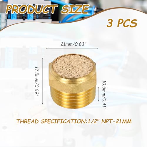 MECCANIXITY 3pcs Air Compressor Muffler 1/2" NPT-21mm Male Thread Sintered