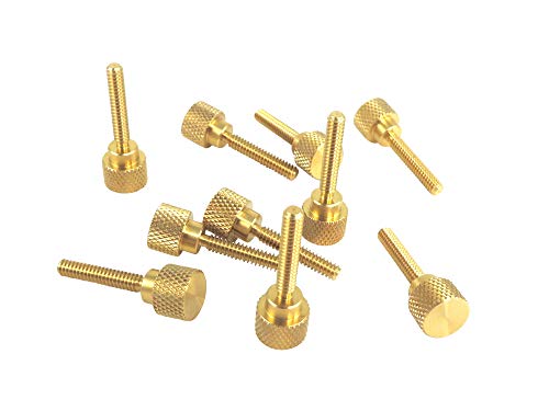10 Pack 6-32 x 3/4 Inch Threads Solid Brass Diamond Knurled Thumb Screws Knobs with Straight Shoulders Right-Hand Threads SAE Flat Tip Uncoated (6-32 x 3/4 inch Long Threads)