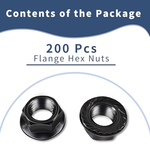 200 Pcs Hex Serrated Flange Nuts, M6 x 1mm Pitch, Black Zinc 200Pcs M6*1mm Black