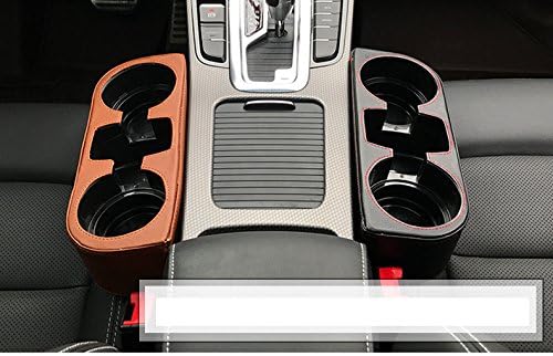 Car Cup Holder, Auto Cup Drink Holders，Multifunctional Auto Front Seat Organizer with PU Leather Cover, Gap Filler Storage Box Coin Bucket Console Side Pocket Cell Mobile Phone Holder (Black) Black