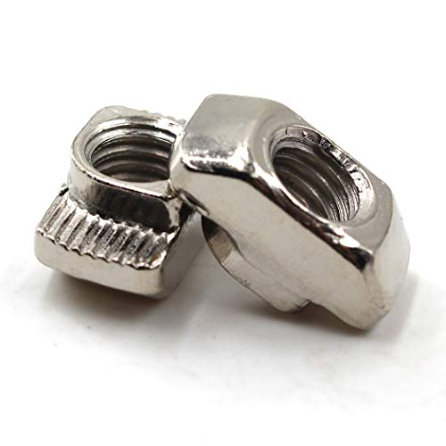 M6 T Nut Nickel Plated Carbon Steel T Slot Nut for 4545 Aluminum Extrusion European Standard (Pack of 50) 45 Series M6