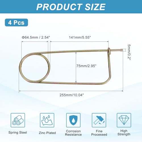 MECCANIXITY 4pcs Steel Cotter Pins, 0.2x10.04 Inch (5x255mm) Brooch Shape Cotter Safety Spring Pin, Quick Locking Brooch Fastener for Garden, Farm, Lawn, Rectangle M5x255mm 4