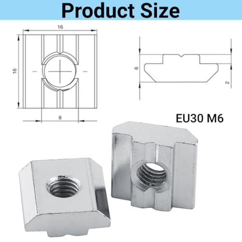 T-Slot Nuts for 30 Series Aluminum, M6 Thread, 50-Pack