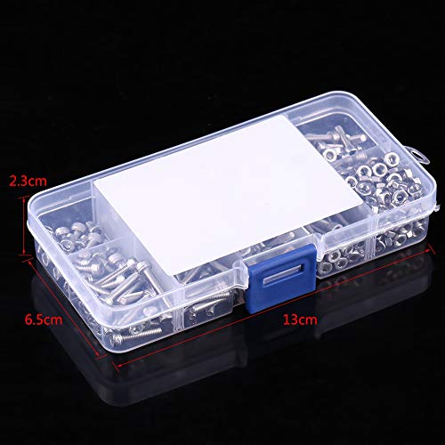340Pcs 304 Stainless Steel Hex Socket Head Screws Bolts Nuts Assortment Kit with Storage Box, M3 x 5/6/8/10/12/14/16/18/20mm, Combination Screw
