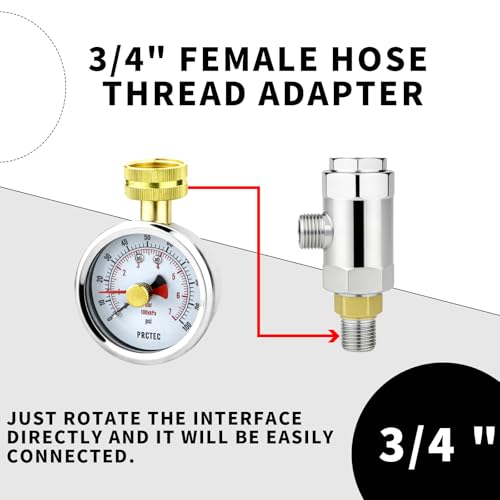 2.5'' Dial Size Water Pressure Gauge,3/4 Inch Female Hose Thread,Waterproof Pressure Gauge, Water Pressure Tester for Home and Garden (Memory Pointer 0-100psi) Memory Pointer 0-100psi
