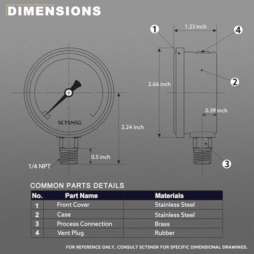 30 inHg-0 Pressure Gauge, Liquid Filled, 1/4" NPT Lower Mount -30 inHg-0