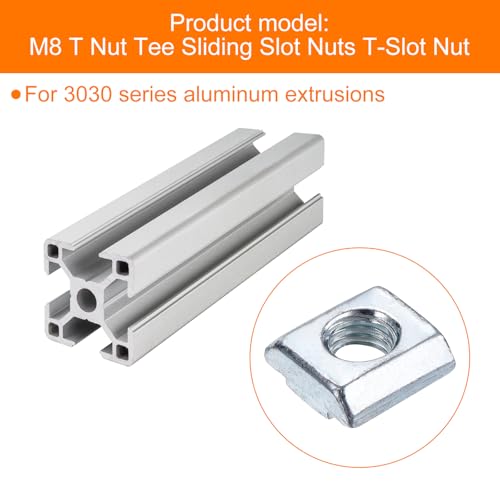 uxcell 60Pcs M8 T Nut Tee Sliding Slot Nuts, T-Slot Nut Hammer Nut Block Square Nuts Fastener Carbon Steel Nickel Plated for Aluminum Extrusion Profile 3030 Series M8-1.25x16x16x6mm 60
