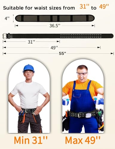 Heavy-Duty Padded Work Belt with D Rings,Tool Belt Fits Waists 31 To 49 Inches，Adjustable Holds Most Tool Belt Pouches Green (4 inches) The wide of padded is 4"