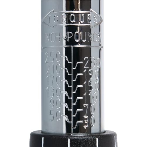 Performance Tool M197 3/8-Inch Drive Torque Wrench 250 inch/lb. - Dual Scale, Audible Click, Precision Ratchet 3/8" Dr. Click Style (30-250 in/lbs)