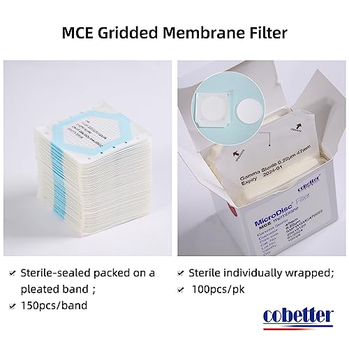MCE Gridded Membrane Filter, 47mm 0.45μm, Sterile, Individual Pack, 100/PK