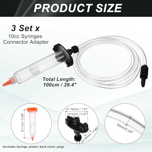 uxcell 3Pcs 10cc Air Tubing Glue Dispenser Syringes Kit, Syringes Connector Adapter Plastic Clear Tube Sleeve with Piston, End Cap, Top Hat for Industrial Glue Liquid Dispensing, Black