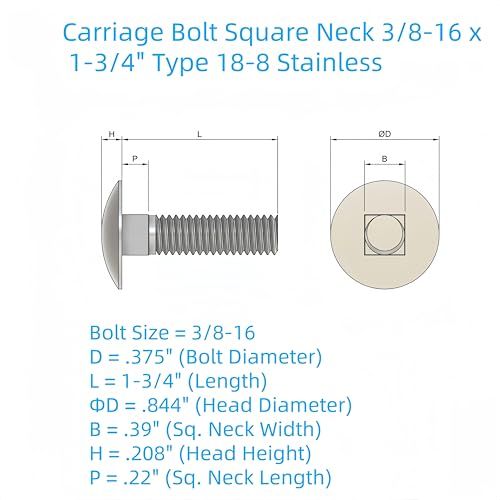SANTIE 3/8"-16 X 1-1/2" Stainless Carriage Bolt (25pcs) 3/8"-16 X 1-1/2"(25pc)