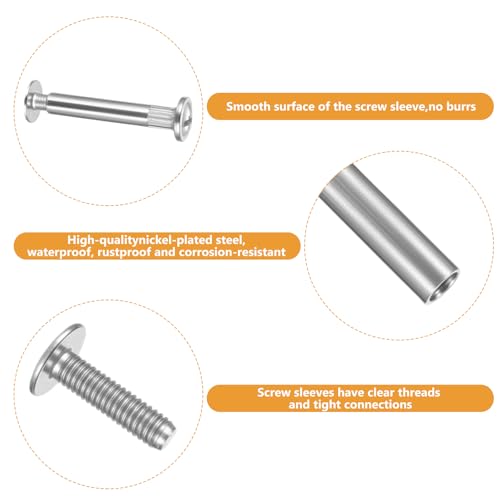 100 Pcs Cabinet Screws, M4 Furniture Connector Bolts, Binding Barrels and Screws, Furniture Connectors Hardware and Sleeves for Wood Cupboard Bed Frames Cabinet Connectors 100