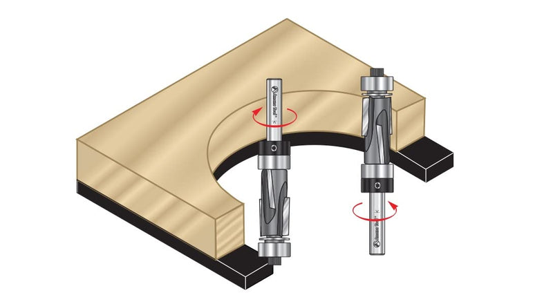 Amana Tool 47164 Carbide Tipped Flush Trim Compression 1/2 D x 1 Inch CH x 1/4 SHK w/Upper and Lower Ball Bearing Guides Router Bit