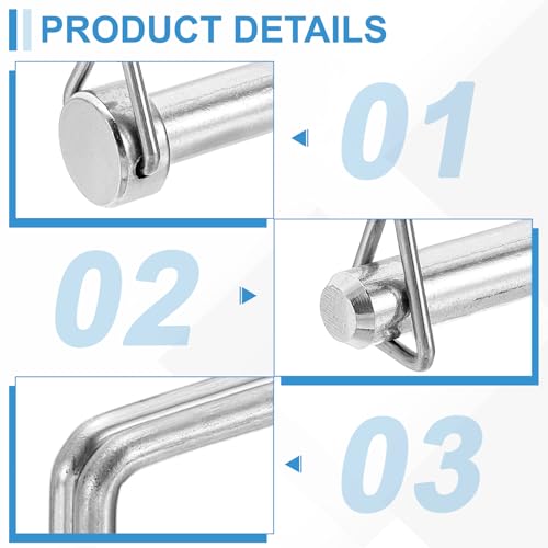 PATIKIL 4Pcs 304 Stainless Steel Square Shaft Locking Pins, 2/7" x 2-4/5"(8mm x 70mm) Trailer Coupler Pin Square Trailer Coupler for Farm Wagons Lawn Hitches Garden, Silver Tone 2/7" x 2-4/5"(8mm x 70mm)
