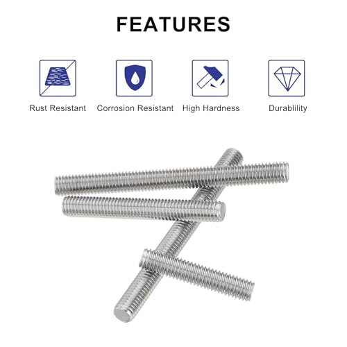 uxcell M8 x 200mm 1.25mm Pitch 304 Stainless Steel Fully Threaded Rods Fasteners 10 Pcs M8 x 200mm/0.3" x 8"