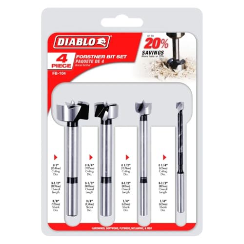 Diablo Forstner Bit Drill Set - 1/4" - 1" Dia, 3-1/2" Length - 4 Pieces