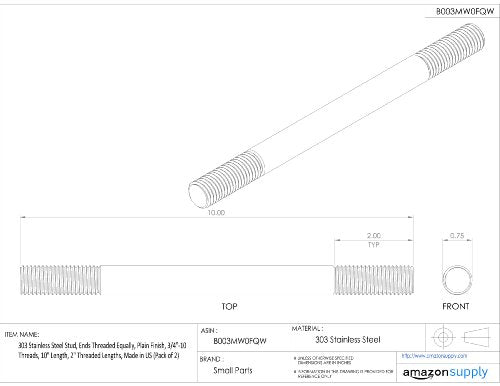 TE-CO Stainless Steel Driver Stud, 5/8-11 Thread Size x 4" Long (2-Pack) 4 Inches 1.75 Inches 5/8"-11 2