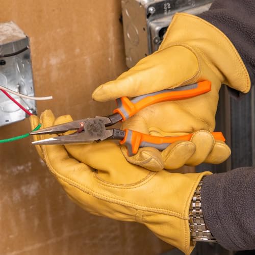 Klein Tools 2038RINS Pliers, Made in USA, Electrician's Insulated Long Nose Side-Cutting Pliers, 1000V Rated, Induction Hardened Knives, 8-Inch