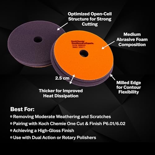 KOCHCHEMIE - One Cut Pad V2 - Medium Abrasive Pad for Removing Moderate Weathering & Scratches; Long-Lasting Compression Hardness; Contours Easily (150mm x 23mm) 150mm