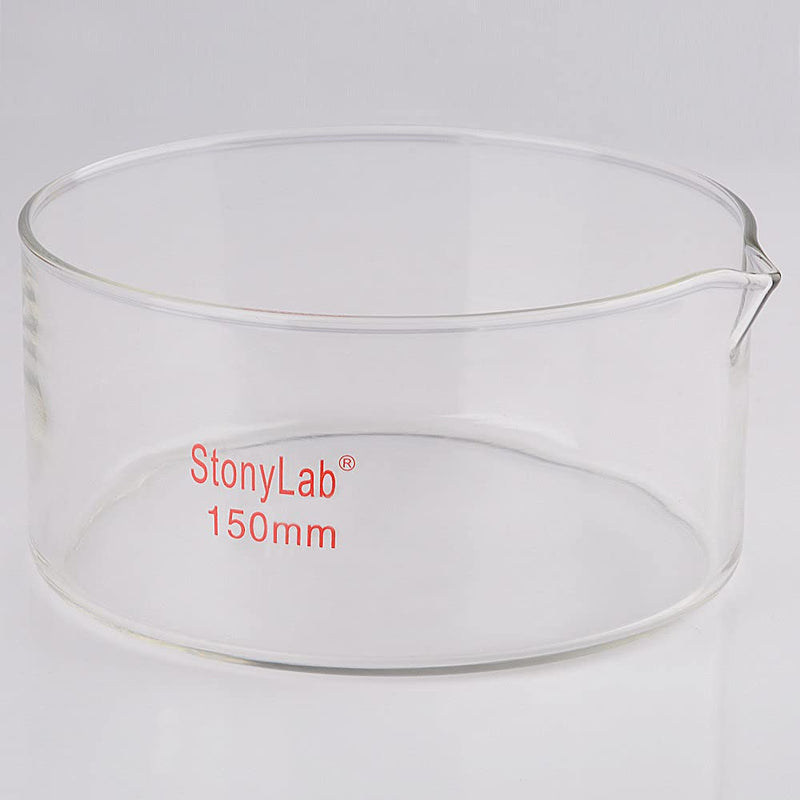 stonylab Crystallizing Dish with Spout and Heavy-Duty Rim, Borosilicate Glass Reusable Crystallizing Dishes for Crystallization and Evaporation, 1 Liter Capacity OD 150mm O.D. 150 mm