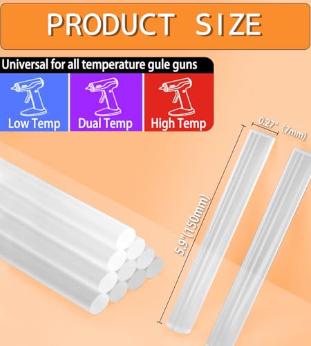 Mini Hot Glue Sticks, 0.27” Dia x 6” Long, 100-Pack Clear Hot Melt Glue Gun Sticks for All-Temp Glue Guns, Multipurpose for Kids Adults DIY Art Craft Sealing Repairing Festival Decoration 75070