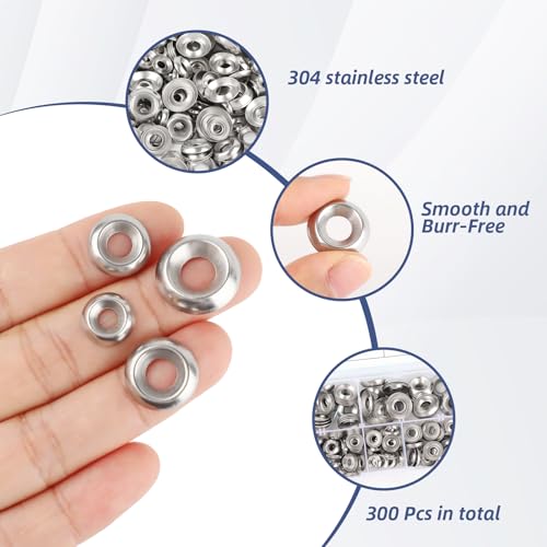 300 Pcs Stainless Steel Countersunk Finish Washers Set,Assortment of #6#8#10#12,304 Stainless Steel Cup Washers,Perfect for DIY,Repairs,and Construction