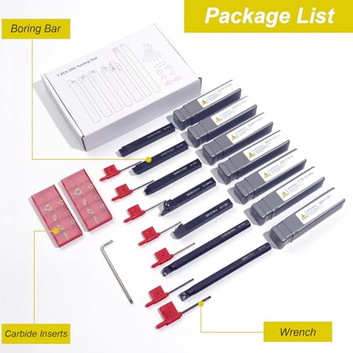 Indexable Lathe Turning Tools 21pcs Kit，1/2'' 12mm Shank 7pcs 1/2" 12mm Shanks +14pcs Inserts