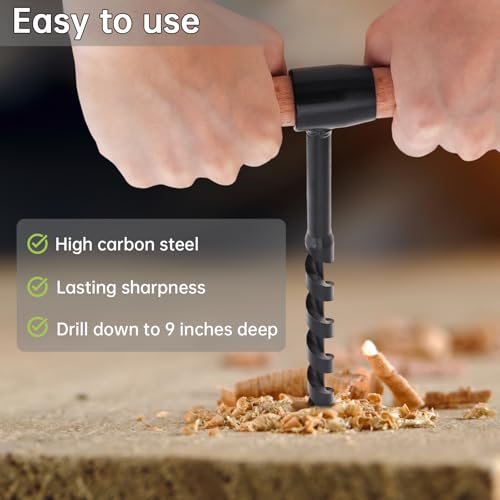 Hand Auger Wood Drill, Bushcraft Gear Hand Auger Wrench, Scotch Eye Multipurpose Manual Survival Drill Bit Woodworking Hole Saw Bit for Outdoor, Camping with Wooden Stick Hand Auger (4PCS) 4PCS