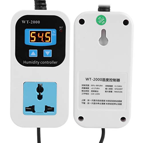 Digital Humidity Controller WT-2000, Plug in Humidistat with Sensor, 0.1% RH Accuracy, 110-220V Outlet Switch for Humidifier Dehumidifier, Greenhouse, Home, Mushroom