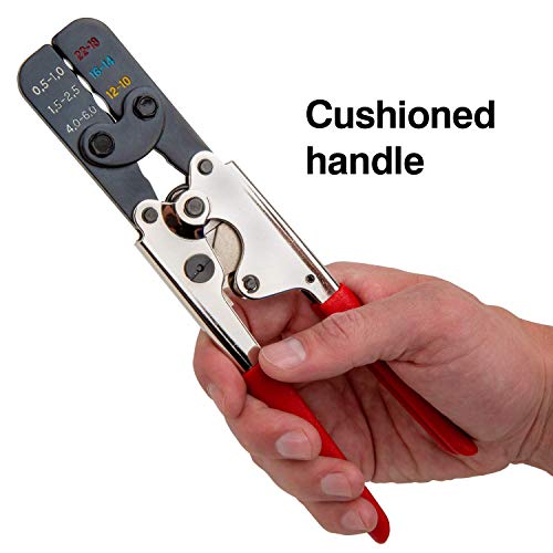 Master Appliance Professional Crimping Tool for Heat Shrink Wire Connectors - Ratcheting Wire Terminal Crimper for Multiple Gauge AWG Sizes (35084) Ratcheting Crimper