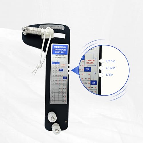 PT-2 Cable Tension Gauge, Hands Free Wire Rope Tool for 3/16", 7/32", 1/4" Cables, 2000 lb Range, ±5% Accuracy, Marine Grade for Optimal Sail Rigging & Fencing 2000lbs