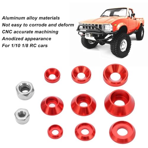 Alloy RC Hardware Fastener Kit, M2.5 M3 M4 Flat Round Cup Head Washers & Nuts, Assorted Screw Washer with Storage Box for 1/8 1/10 RC Cars(Red) Red