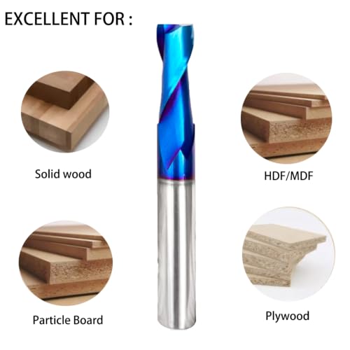 2 Flutes Upcut CNC Spiral Router Bit 3/8 Shank1Inch Cutting Length 3 Inch Total End Mill with Blue NACO Coating for Grooving Slots Mortises and Wood Carving Cutting STF313 1pc 3/8D*1CL*3OL