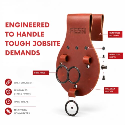 FESA Spud Wrench Holder, Full Grain Leather, Holds 3 Wrenches Cherry - With Rings