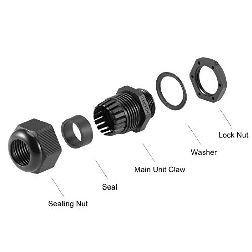 uxcell M25x1.5 Cable Gland 12mm-15mm Wire Hole Waterproof Nylon Joint Adjustable Locknut with Washer Black 10pcs (Pack of 2) M25 (Pack of 2)