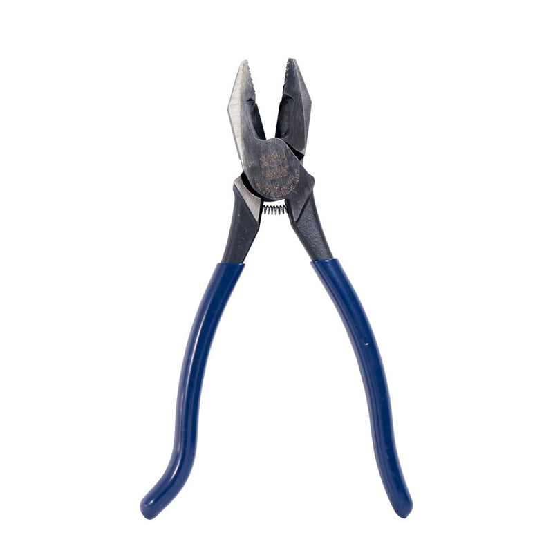 Klein Tools D213-9ST High-Leverage Ironworker's Pliers, Made in USA, Twist and Cut Soft Annealed Tie Wire, Hook Bend Handle, Spring Loaded, Heavy-Duty Jaws High Leverage/Plasitc Dipped Handle