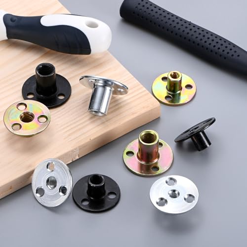  [AUSTRALIA] - M METERXITY 10-Pack M8x17mm T-Nuts Zinc Plated Carbon Steel Tee Nut 3-Hole Round Base Weld Nuts Through Hole Furniture Hardware Flange Insert Female Thread Black