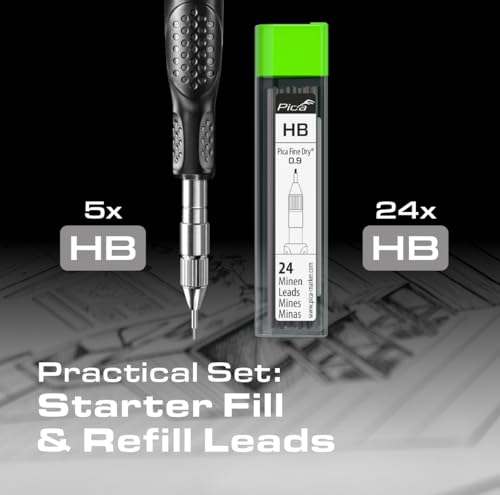 Pica Fine-Dry Pencil with Pack of 24 HB Refill Leads