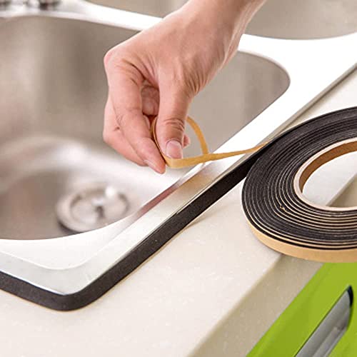 Kitchen Self Sealing Adhesive Tape Dust Waterproof Sealing Strip Caulk Trim Stripe Closed Cell Seal Mounting Tape for Bathroom Shower Tub Toilet Window Kitchen Sink Sealing (1PC) (Black) (Black) Black